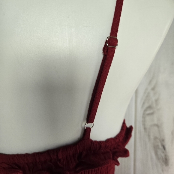 LE LIS RED SMOCKED STRAP RUFFLE MINI DRESS - Picture 4 of 8